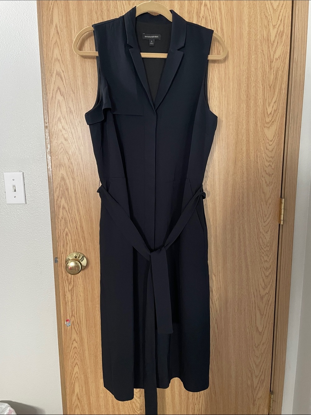 Banana Republic Navy Sleeveless Belted Midi Dress